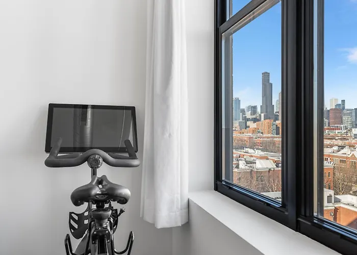 Modern Historic Loft 19ft Ceilings, Gym, Heated Parking, Skyline Views, Balcony Apartment Chicago